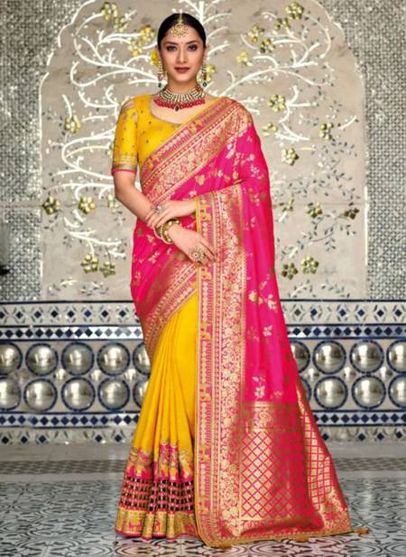 Yellow And Pink Colour TATHASTU ANAARA Heavy Wedding Wear Silk Designer Latest Saree Collection 5201